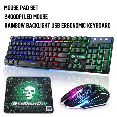Colorful Backlight USB Wired Gaming Keyboard and Mouse Set T6 2400DPI LED Gamer Computer Mechanical Gaming Keyboard Combo