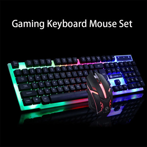 2019 New Colorful LED Fashion Backlit Wired Keyboard Mouse Set Gaming Keyboard Gamer Mouse tripod Keyboard Home Office PC Laptop