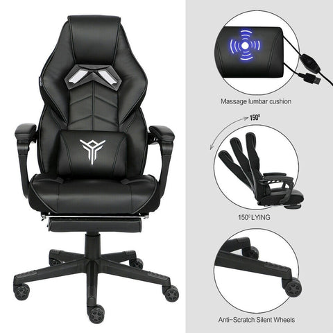 Massage Gaming Racing Chair Computer Seat Swivel Recliner 3D Spine Support