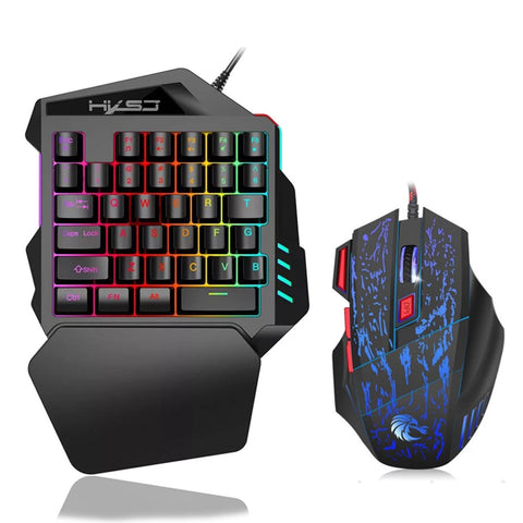 Full Set Keyboard Mouse Combos Gaming Mechanical Mini Backlit One-Handed Multicolor Wired Game Keyboards for Table Desktop PC