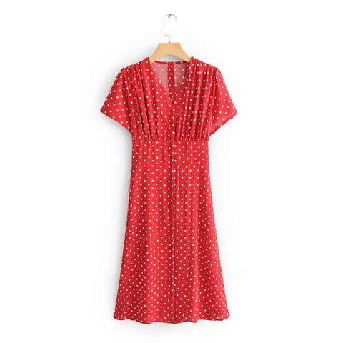 A038-2019 Spring New Style Western Style WOMEN'S Dress Little Red Book Recommend the French Non-mainstream Retro Short-sleeve Dr