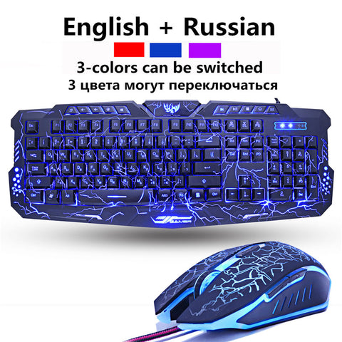 M200 Purple/Blue/Red LED Breathing Backlight Pro Gaming Keyboard Mouse Combos USB Wired Full Key Professional Mouse Keyboard