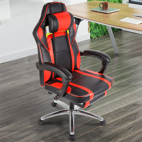 New PU Leather Gaming Office Chair with Armrests Headrest Footrest High Back Tilt Swivel Chair for Working Studying Gaming HWC
